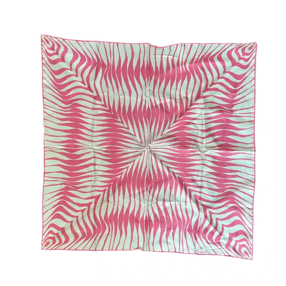 Vintage Burmel Silk Blend Satin Square‎ Scarf Handkerchief Pink White 22.5x22.5